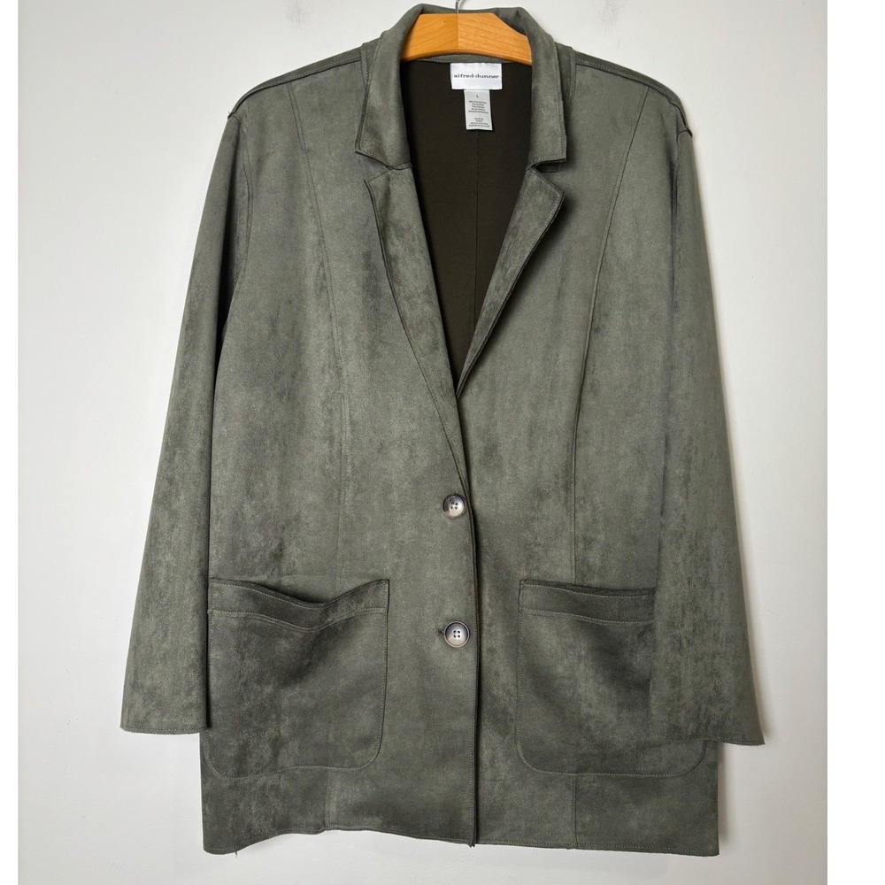 Alfred Dunner Womens Faux Suede Longline Jacket Large Earthy Oversized Cabincore
